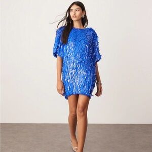 ASOS EDITION embellished 3D sequin t-shirt mini dress in blue